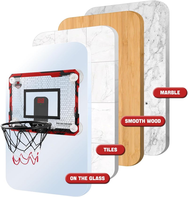 RUNBOW Store Indoor Mini Basketball Hoops Backboard with Powerful Suction Cups,Wall Mounted Door Basketball Hoops,Toys with Balls Gifts for Kids Boys Teens (43x30CM, Blue with Scorer) (Red Scorer) - Image 4